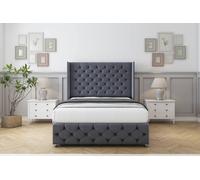 Comfort Beds Emily Plush Divan Base No Drawers - 54" Wingback-Footboard in Dark Grey | Size: King Comfort Beds Dark Grey King