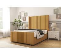Comfort Beds Grace Plush Bed Frame - 50" Upholstered Wingback Headboard in Mustard | Size: Small Double Comfort Beds Mustard Small Double