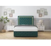 Comfort Beds Sofia Gold Plush Divan Set 4 Drawers-26" Headboard-Footboard in Emerald | Size: Small Double Comfort Beds Emerald Small Double