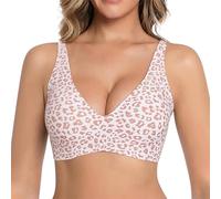 Comfort Bras for Older Women Wireless Push Up Full Coverage Bra for Women Deep V Leopard Print Seamless Bras with Soft Support Comfort Everyday Tshirt Bralette Gather Lingerie Underwear Light Pink