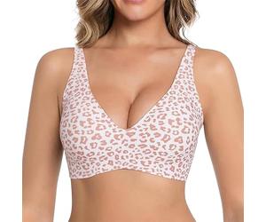Comfort Bras for Older Women Wireless Push Up Full Coverage Bra for Women Deep V Leopard Print Seamless Bras with Soft Support Comfort Everyday Tshirt Bralette Gather Lingerie Underwear Light Pink