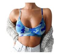 Comfort Bras for Women UK Lady Brassiere No Wire Wild Support Breast Camouflage Print Pullover Breathable Spaghetti Strap Plus Size Women Sports Bra for Home T Shirt Bras for Women UK (Blue, XXXXL)