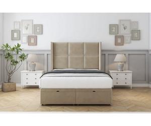 Comfort Charlie Almond Coniston Ottoman Bed With Mattress With 54" Wingback Headboard 5' King