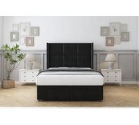 Comfort Charlie Black Plush Ottoman Bed Base With 54" Wingback Headboard 6' Super King