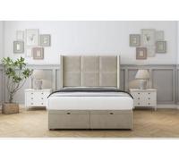 Comfort Charlie Cream Plush Ottoman Bed Base With 54" Wingback Headboard 4'6 Double