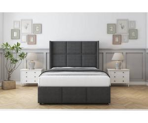Comfort Charlie Graphite Dumfries Divan Bed Set No Drawers - 54" Wingback & 12" Footboard 6' Super King