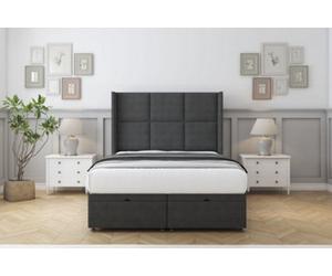 Comfort Charlie Graphite Dumfries Ottoman Bed Base With 54" Wingback Headboard 4'6 Double
