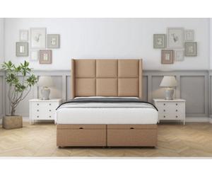 Comfort Charlie Latte Dumfries Ottoman Bed With Mattress With 54" Wingback Headboard 6' Super King