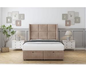 Comfort Charlie Mink Naples Ottoman Bed Base With 54" Wingback Headboard 4'6 Double