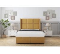Comfort Charlie Mustard Plush Ottoman Bed With Mattress With 54" Wingback Headboard 4' Small Double