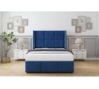 Comfort Charlie Navy Plush Divan Bed Set No Drawers - 54" Wingback & 12" Footboard 4'6 Double