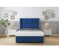 Comfort Charlie Navy Plush Ottoman Bed Base With 54" Wingback Headboard 4' Small Double