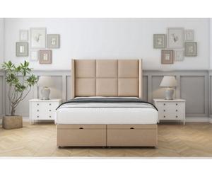 Comfort Charlie Pebble Plush Ottoman Bed Base With 54" Wingback Headboard 4' Small Double