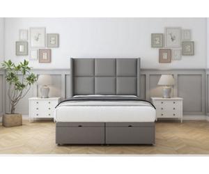 Comfort Charlie Pewter Dumfries Ottoman Bed Base With 54" Wingback Headboard 4'6 Double
