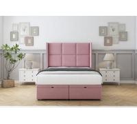 Comfort Charlie Pink Plush Ottoman Bed With Mattress With 54" Wingback Headboard 5' King
