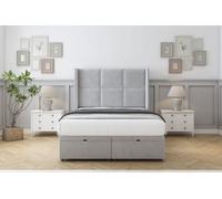 Comfort Charlie Silver Plush Ottoman Bed Base With 54" Wingback Headboard 2'6 Small Single