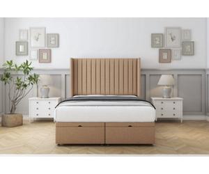 Comfort Chester Latte Dumfries Ottoman Bed With Mattress With 54" Wingback Headboard 4'6 Double