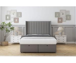 Comfort Chester Pewter Dumfries Ottoman Bed With Mattress With 54" Wingback Headboard 6' Super King