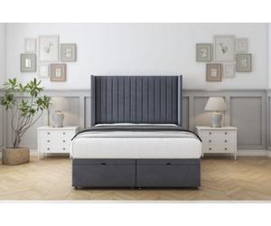 Comfort Chester Steel Plush Ottoman Bed Base With 54" Wingback Headboard 4' Small Double