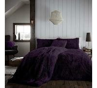 Comfort Collections Fleece Teddy Duvet Quilt Cover Bedding Set With Matching Pillowcase Warm and Cosy Hug & Snug Purple Bedding Set King 230cm x 220cm Approximately.