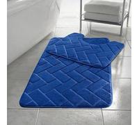Comfort Collections Memory Foam Bath Mat Set Pedestal Toilet Mat Bathroom Rug 2 Piece Soft Absorbent Non Slip Block Royal Blue Bath Mat (50CM X 80 CM) & Pedestal Mat (50CM X 40 CM) Approximate