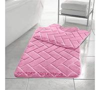 Comfort Collections Memory Foam Bath Mat Set Pedestal Toilet Mat Bathroom Rug 2 Piece Soft Absorbent Non Slip Block Blush Pink Bath Mat (50CM X 80 CM) & Pedestal Mat (50CM X 40 CM) Approximate