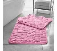 Comfort Collections Memory Foam Pebble Bath Mat Set Pedestal Bathroom Rug 2 Piece Soft Absorbent Non Slip Blush Pink Bath Mat (50CM X 80 CM) & Pedestal Mat (50CM X 40 CM) Approximate