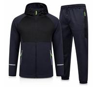 Comfort Collections Men’s Tracksuit Set - Hooded Zip Up Jacket & Jogger Bottoms, Zipped Pockets, Reflective Detail, Gym Running Casual Sportswear (UK, Alpha, S, Regular, Regular, Black/Navy)