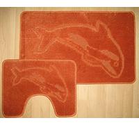 Comfort Collections New Dolphin Bath Mat Set 2 Piece Non Slip Pedestal and Bath Mat Set Toilet Bathroom Rug TERRACOTTA Bath Mat (50CM X 80 CM) & Pedestal Mat (50CM X 40 CM) Approximate