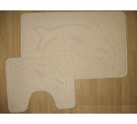 Comfort Collections New Dolphin Bath Mat Set 2 Piece Non Slip Pedestal and Bath Mat Set Toilet Bathroom Rug CREAM Bath Mat (50CM X 80 CM) & Pedestal Mat (50CM X 40 CM) Approximate