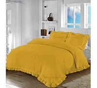 Comfort Collections Santiago Ruffle Frill Edge Design Plain Duvet Cover and Pillow Cases Bedding Set Mustard King 230cm x 220cm Approximate