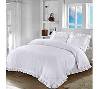 Comfort Collections Santiago Ruffle Frill Edge Design Plain Duvet Cover and Pillow Cases Bedding Set White Superking 260cm x 220cm Approximate