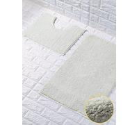 Comfort Collections Shiny Sparkling 2 Piece Bath Mat And Pedestal Mat Set Non Slip Absorbable Toilet Bathroom Rug STYLE: SHINY COLOUR: CREAM