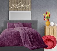 Comfort Collections Teddy Cuddles Fleece Duvet Quilt Cover Hug & Snug Bedding Set With Matching Pillowcase Warm and Cosy Plum Bedding Set King 230cm x 220cm Approximately.