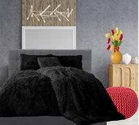 Comfort Collections Teddy Hug & Snug Cuddles Fleece Duvet Quilt Cover Bedding Set With Matching Pillowcase Warm and Cosy Black Bedding Set King 230cm x 220cm Approximately.