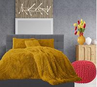 Comfort Collections Teddy Hug & Snug Cuddles Fleece Duvet Quilt Cover Bedding Set With Matching Pillowcase Warm and Cosy Ochre Bedding Set Superking 260cm x 220cm Approximately.