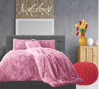 Comfort Collections Teddy Hug & Snug Cuddles Fleece Duvet Quilt Cover Bedding Set With Matching Pillowcase Warm and Cosy Pink Bedding Set Double 200cm x 200cm Approximately.