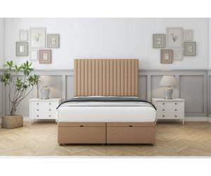Comfort Denver Latte Dumfries Ottoman Bed With Mattress With 54" Floor Standing Headboard 4' Small Double