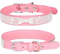 Comfort Dog Collar, Cute Bling with Shining Bow, Rhinestone Personalized, for Small Medium Large Puppy and Kitty, 1 Set(Pink,M)