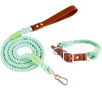 Comfort Dog Collar Set, Handmade Braided Leather Super Soft Personalized Collar And Leash With Metal Buckle For Small Medium Large Dogs, Gift For Pet Lovers(Green,L)