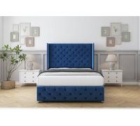 Comfort Emily Navy Plush Divan Bed Set 2 Drawers Foot-End - 54" Wingback & 12" Footboard 6' Super King