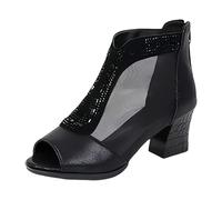 Comfort Extra Wide Fit Block Heels for Women Women's Summer Heel High Heel Fish Mouth Versatile Temperament Casual Sandals White Sandals for Woman Sandal Shoes Size 7 (Black,4.5)