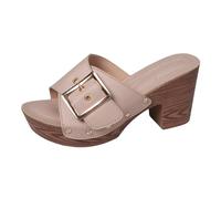 Comfort Extra Wide Fit Low Heel Sandals for Women Ladies Slippers Summer Round Head Hollow One Line Buckle Fashionable European And American Style Slipper Women Summer Womens Sliders (White,7.5)