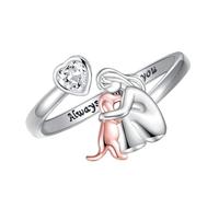 Comfort Fit Heart Ring Featuring Girl and Dog Design. Electroplated Finish Ensures You Personalize The Love Symbol Ring For A Long Time Using