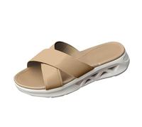 Comfort Flat Sandals for Women Beach Sandals Round Head Solid Color One Belt Thick Bottom Slippers Female Casual Hollow Bottom Beach Fashion Female Sliders Womens Black Glitter Slippers (Khaki, 6.5)