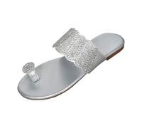 Comfort Flat Sandals for Women Black Sandals Ladies Slippers Summer New Large Size Thumb Flat Women Roman Ladies Casual Slippers Black Slider White Sliders Size 11 (Silver,6)