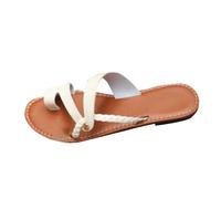 Comfort Flat Sandals for Women Sandals Size 6 Women's Slippers Summer Large Size Multicolor Braided Buckle Flat Heel Double Strap Sliders Slippers for 6.5 (White,.5)