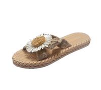 Comfort Flat Sandals for Women Summer Sandals Flops Imitation Spring And Summer Flat Beach And Slippers Women Woven slipper Ladies White Slippers Womens Double Buckle Sliders (Grey, 5)