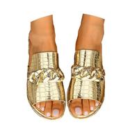 Comfort Flat Sandals for Women Summer Sandals Women's Big Yards Chain Open Toe Flat Sandal Slippers Summer Europe And The States Fashion Sandal Ladies Walking Black Womens (Gold,36)