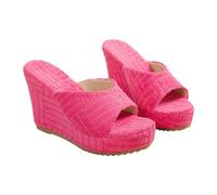 Comfort Flatform Sandals for Women Beach Sandals Women's Beach High Heel Slippers Hollow Casual Slippers Slope Shoes Black Leather for Sandels Size 2 (Hot Pink,7.5)